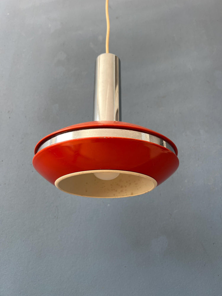 Small Red and Chrome Space Age Pendant Lamp