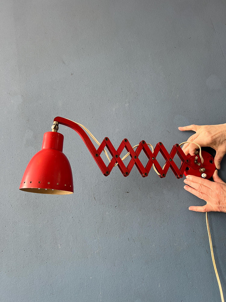 Mid Century Red Hala Vintage Scissor Wall Lamp