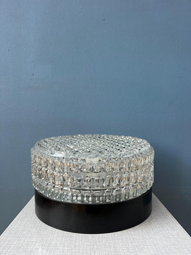 Mid Century Patterned Glass Flush Mount Ceiling Lamp