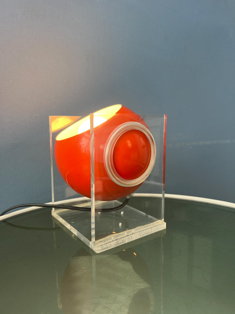 Small Orange Mid Century Perspex Space Age Eyeball Table Lamp