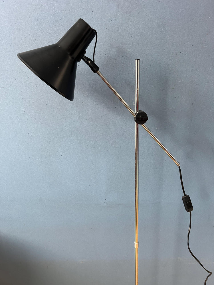 Vintage Adjustable Black Floor Lamp in Style of Hoogervorst