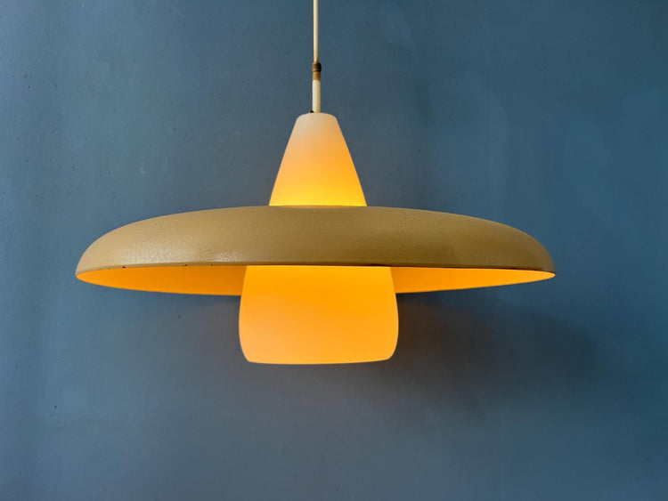 Vintage Opaline Glass Louis Kalff Philips UFO Pendant Lamp