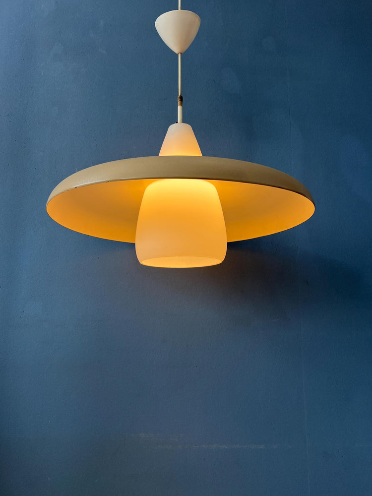 Vintage Opaline Glass Louis Kalff Philips UFO Pendant Lamp
