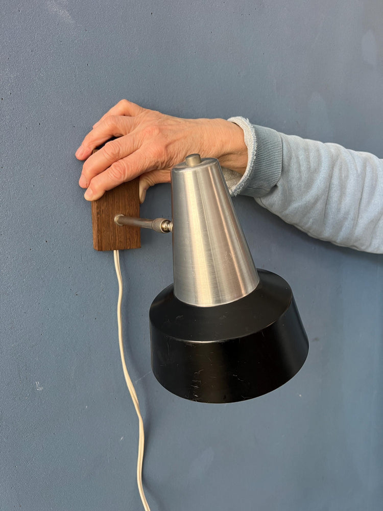 Black Anvia Teak Wood Mid Century Wall Sconce