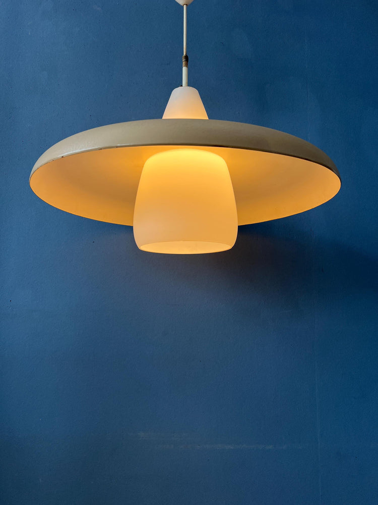 Vintage Opaline Glass Louis Kalff Philips UFO Pendant Lamp
