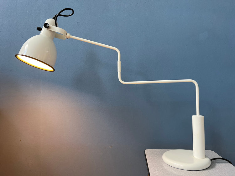 Anvia Elbow Table Lamp by Hoogervorst - White Swing-Arm Desk Light - Mid Century Office Lamp