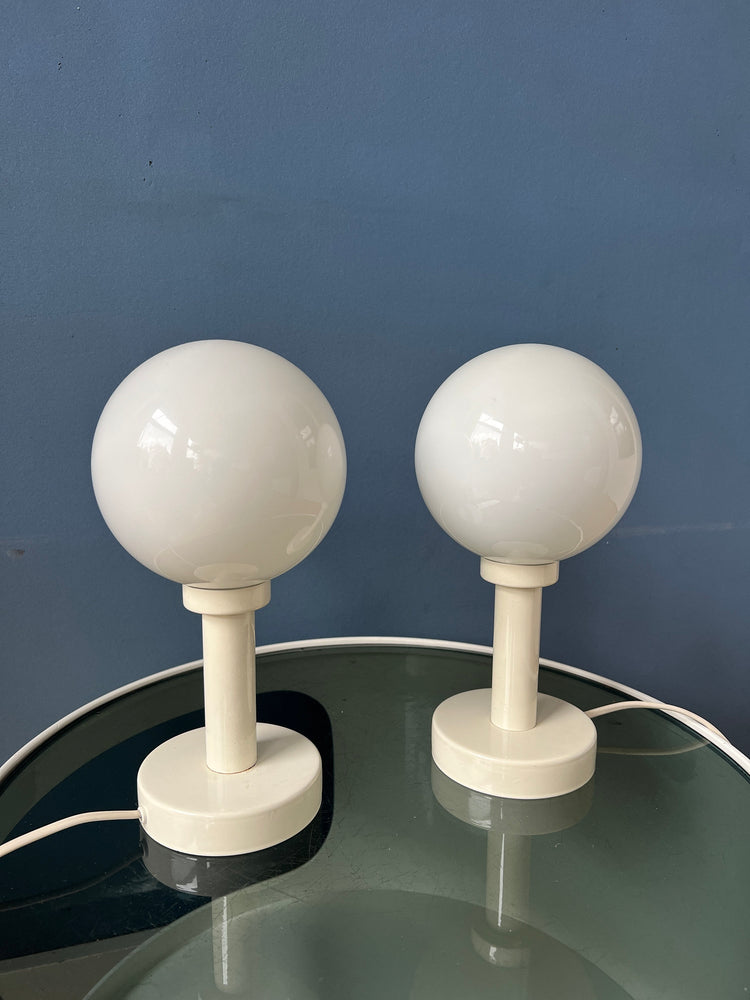 Set (2) of White Space Age Opaline Glass Table Lamps