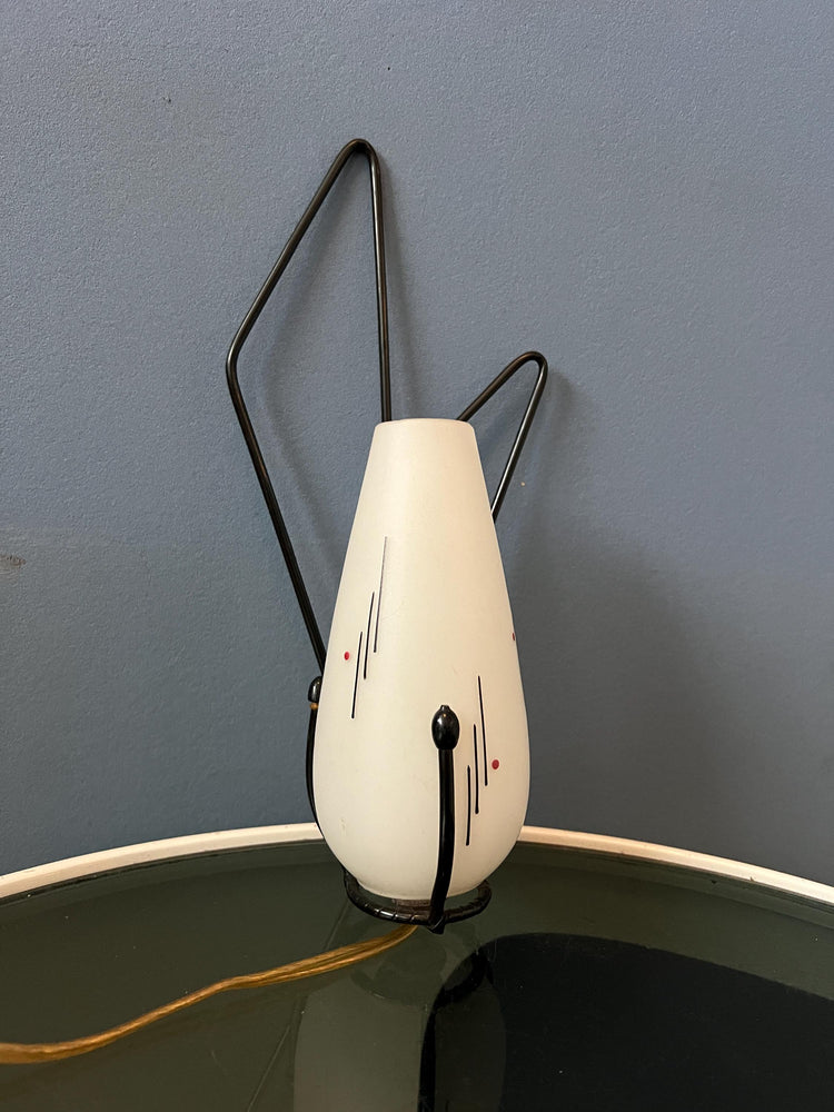 Mid Century Philips Opaline Glass Sconce Wall Lamp with Black Frame