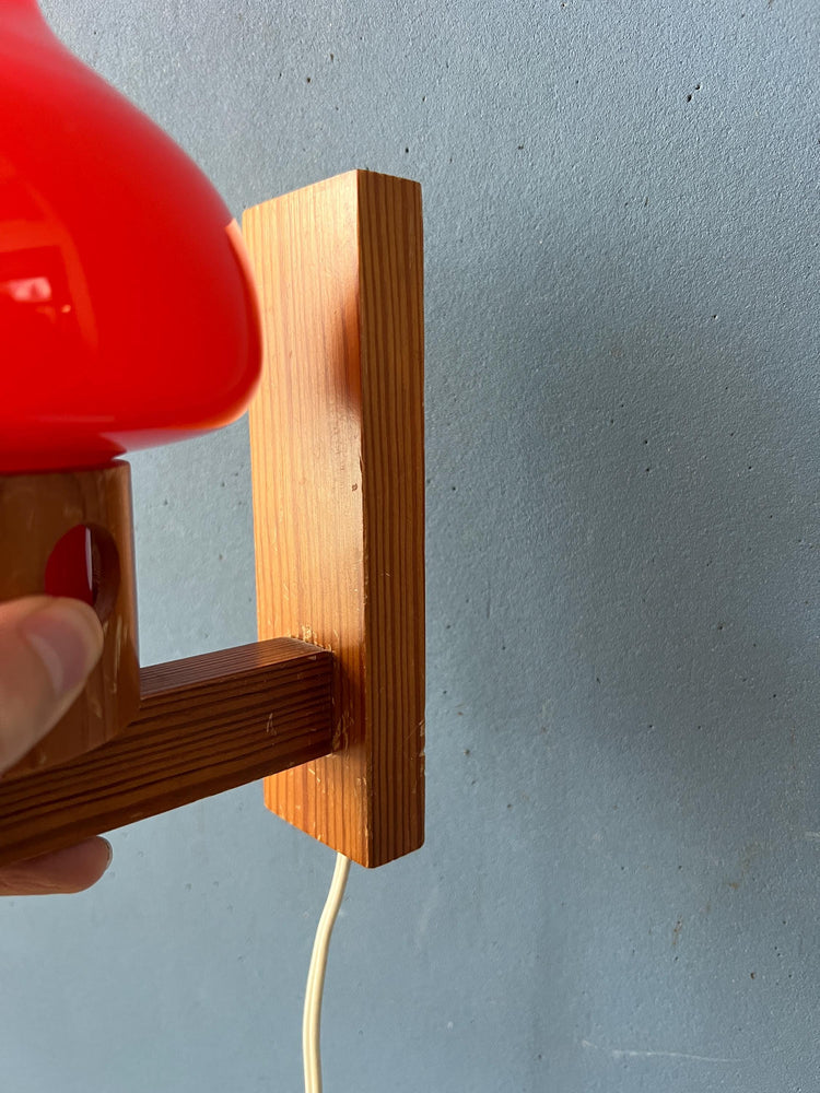 Vintage 50s Aneta Pine Wall Sconce with Orange Glass Shade