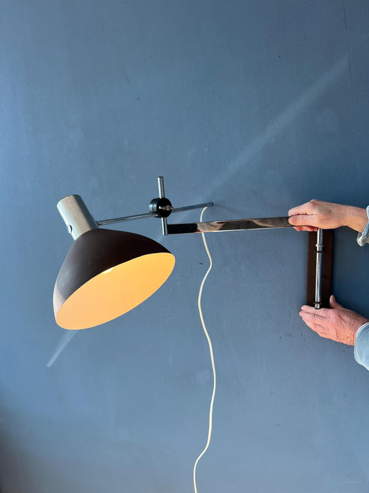 Dijkstra Swivel Arm Mid Century Wall Lamp with Brown Shade