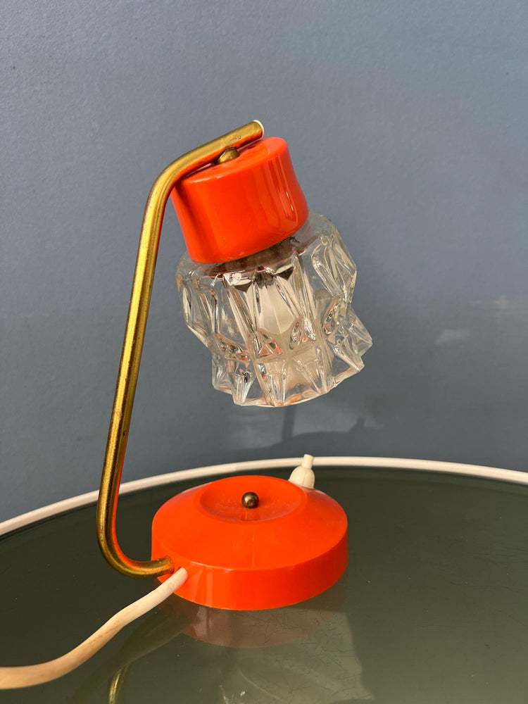 Small Orange Desk Lamp With Clear Crystal Glass Shade