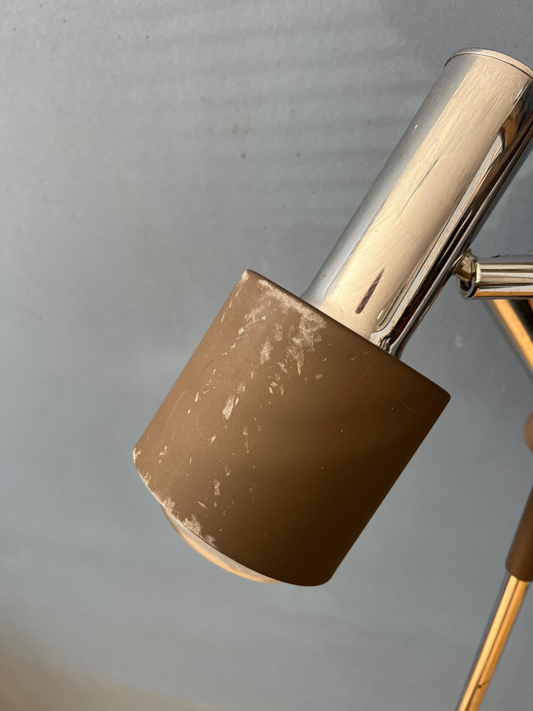 Vintage Brown and Chrome Dijkstra Space Age Floor Lamp