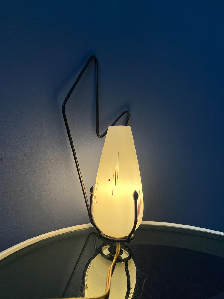 Mid Century Philips Opaline Glass Sconce Wall Lamp with Black Frame