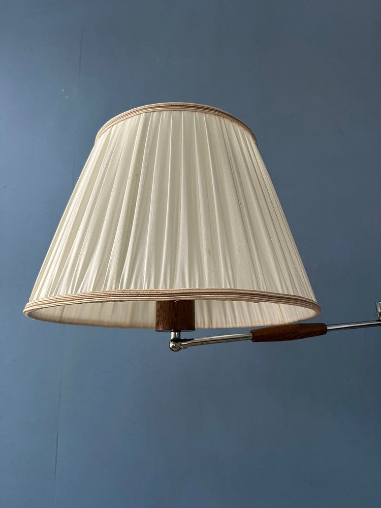 Vintage Teak Wood Mid Century Swing Arm Wall Lamp with Textile Shade
