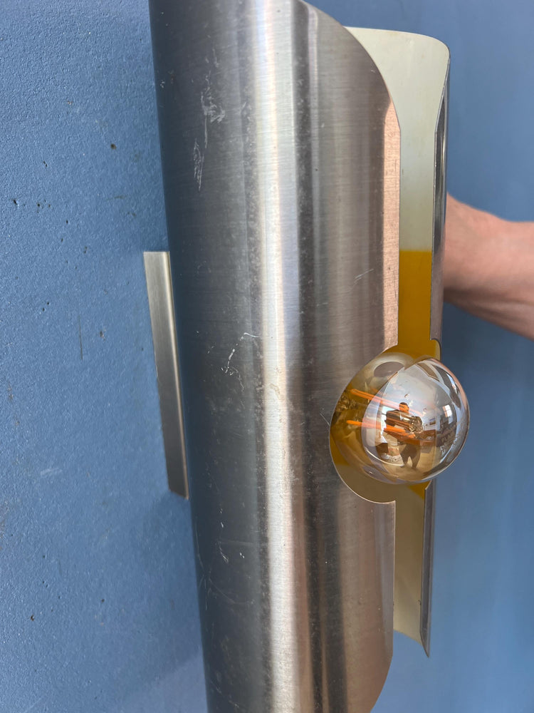 Vintage Brushed Steel Polam / Raak Space Age Wall Lamp