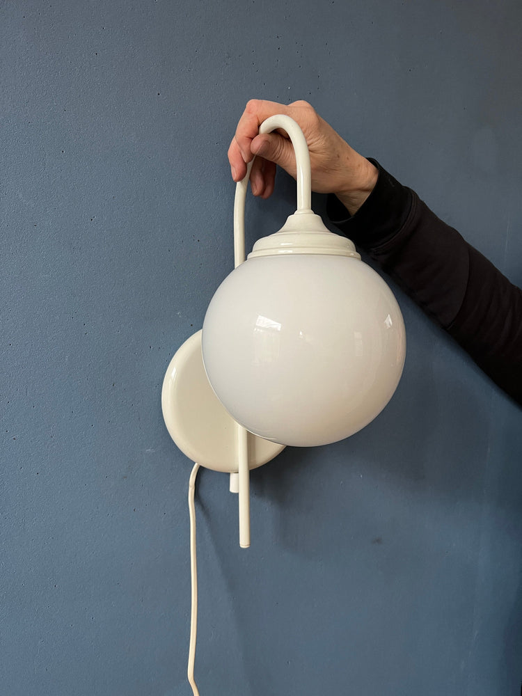 White Opaline Glass Mid Century Wall Lamp