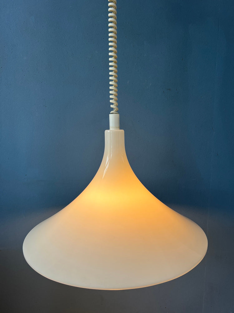 Mid Century White Space Age Witch Hat Pendant Lamp