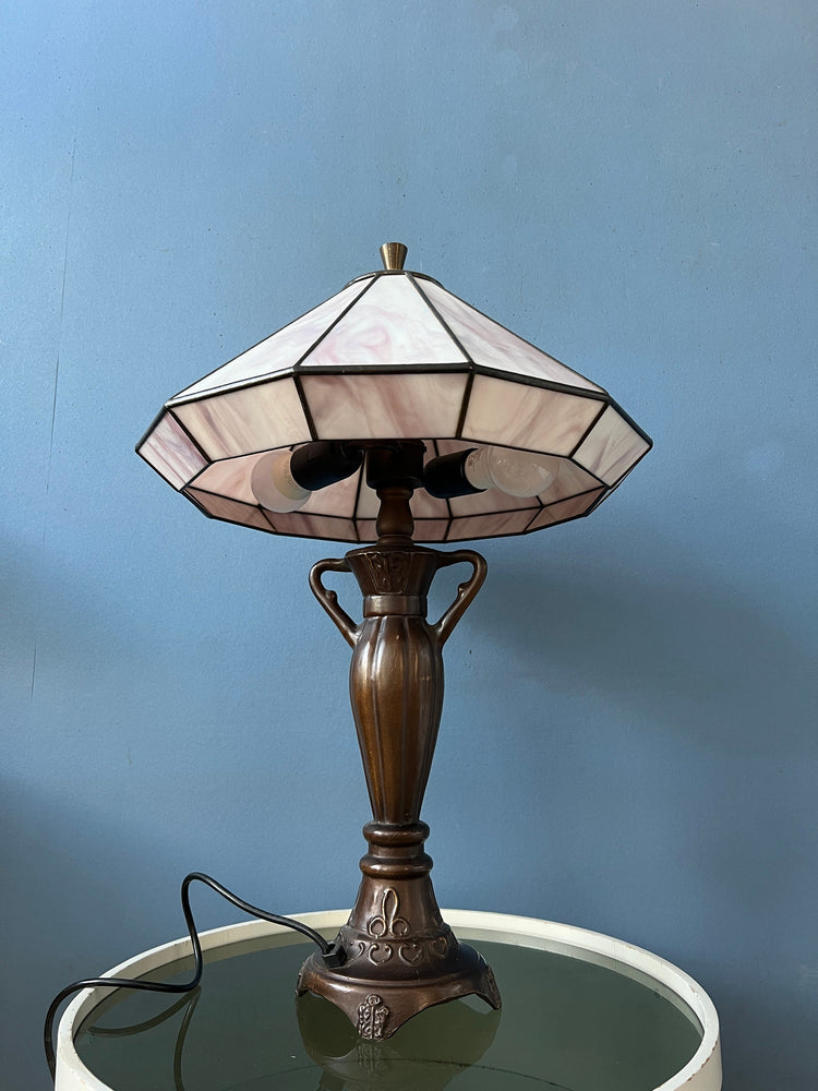 Purple Tiffany Art Deco Stained Glass Table Lamp