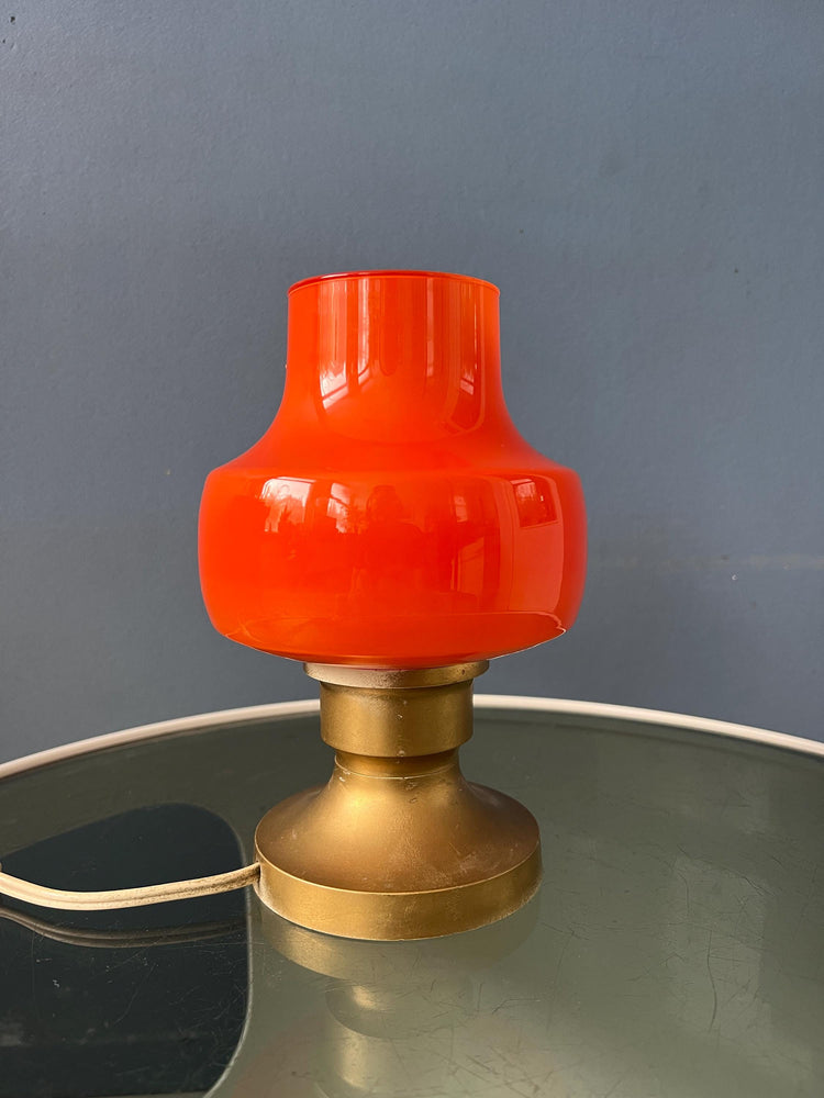Small Mid Century Orange Glass Table Lamp