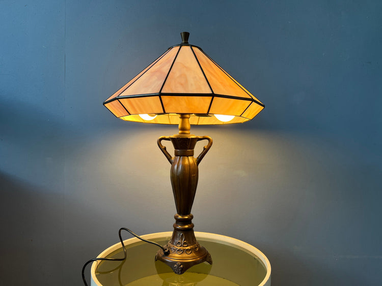 Purple Tiffany Art Deco Stained Glass Table Lamp