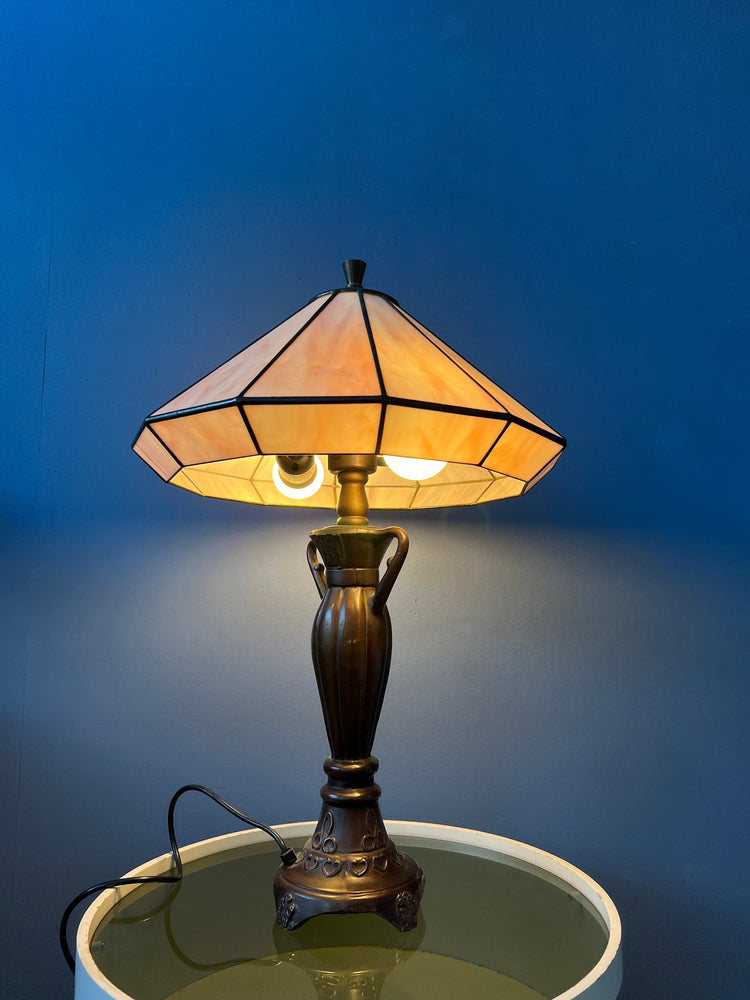 Purple Tiffany Art Deco Stained Glass Table Lamp