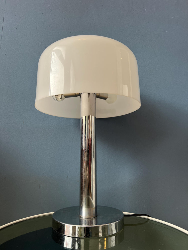 Chrome Space Age Table Lamp with White Plexiglass Mushroom Shade