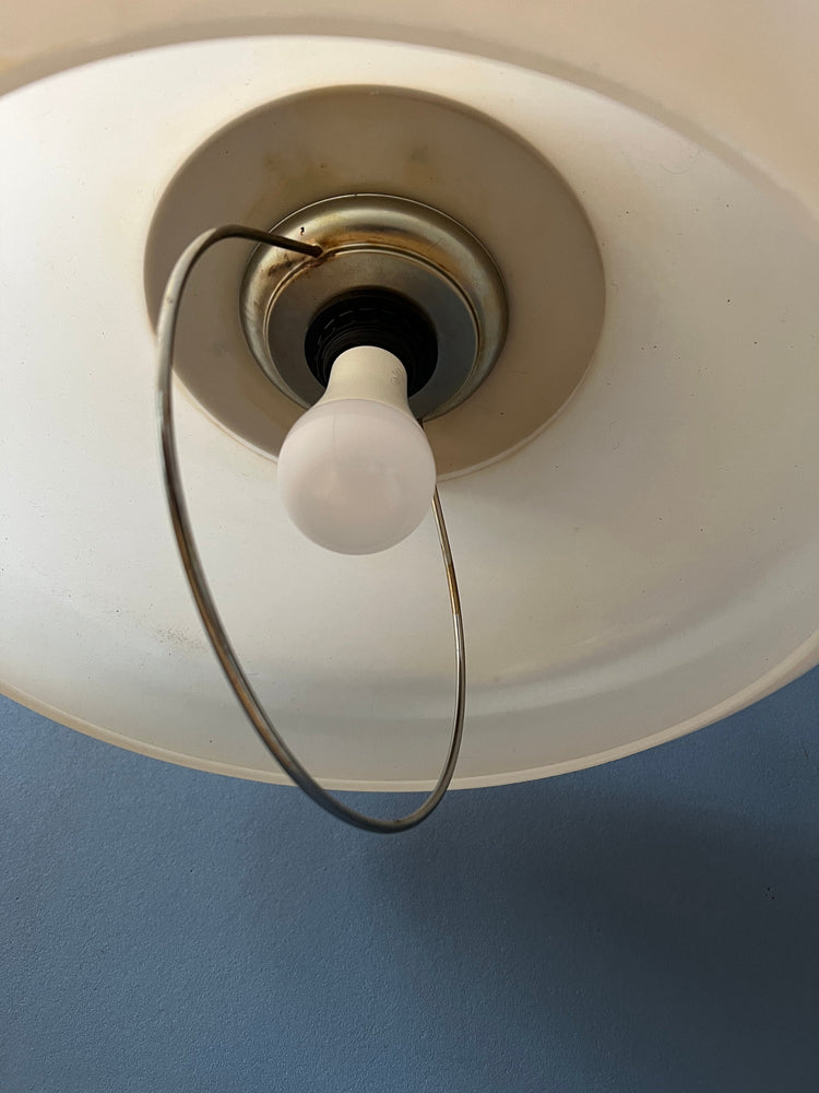 White Space Age Pendant Lamp with Plexiglass Shade and Chrome Top Cap