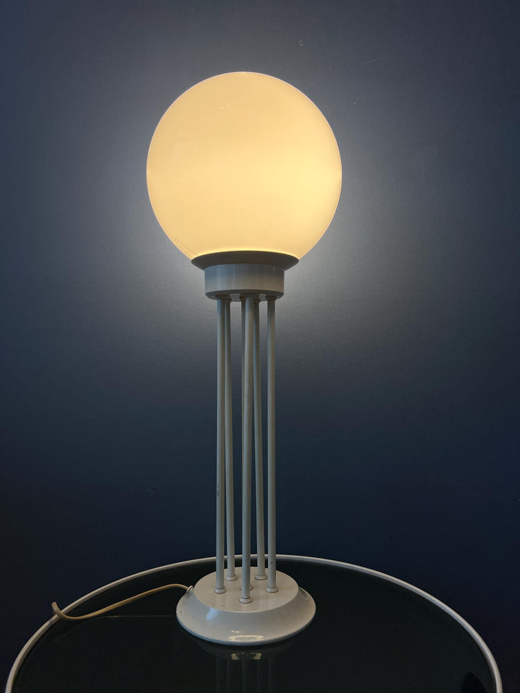 White Space Age Desk Lamp with Opaline Glass Shade by Woja Holland