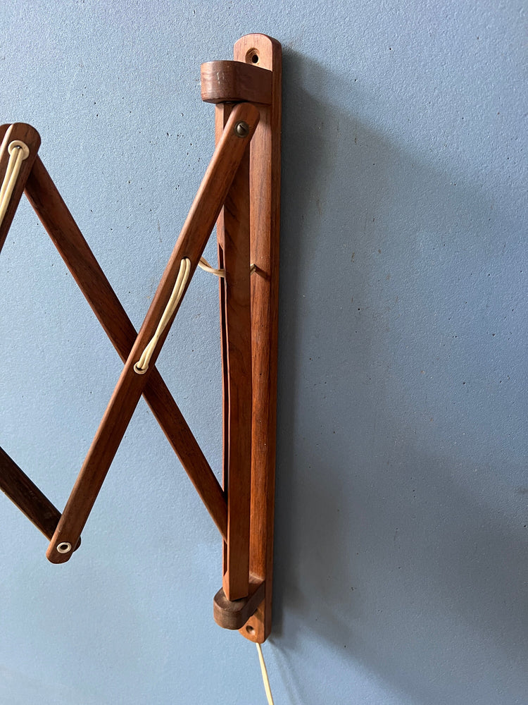 Mid Century Teak Wood Danish Wall Lamp with Glass Shade