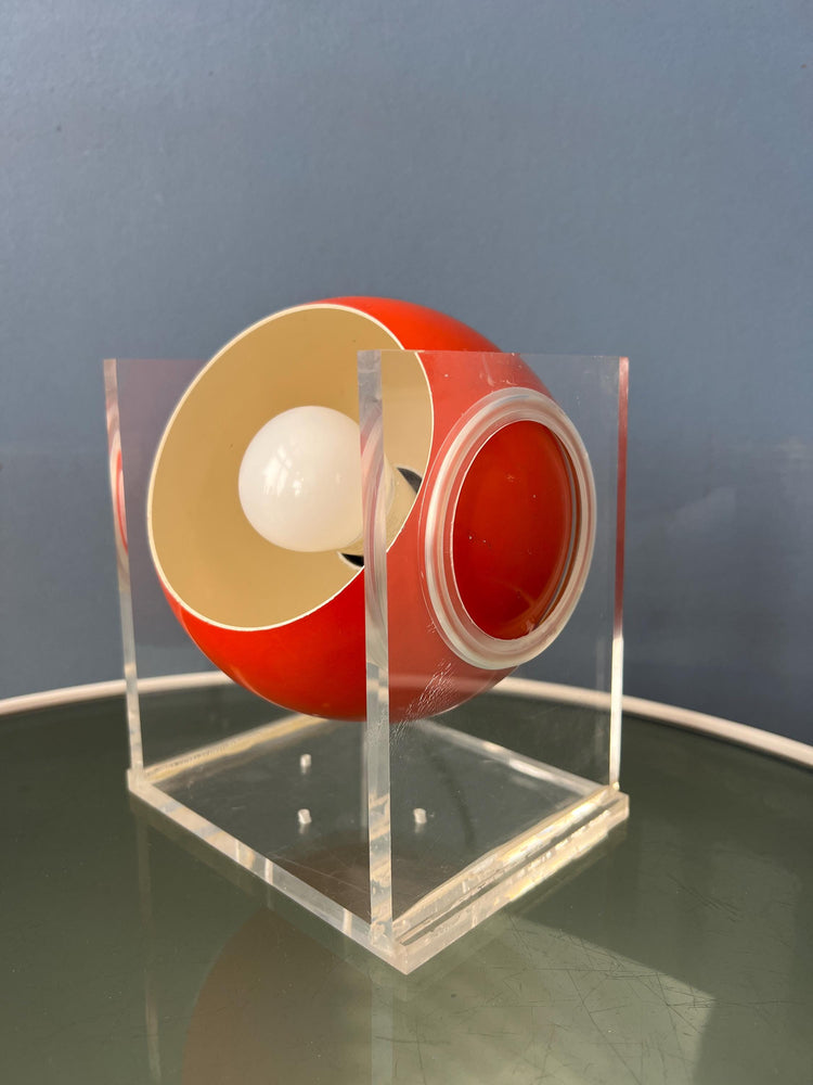 Small Orange Mid Century Perspex Space Age Eyeball Table Lamp