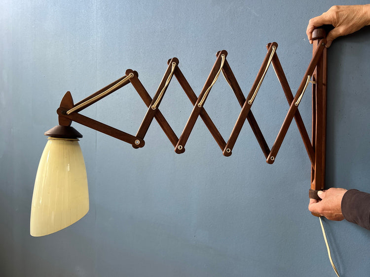 Mid Century Teak Wood Danish Wall Lamp with Glass Shade