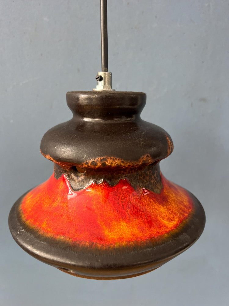 Red and Brown West Germany Ceramic Fat Lava Pendant Lamp