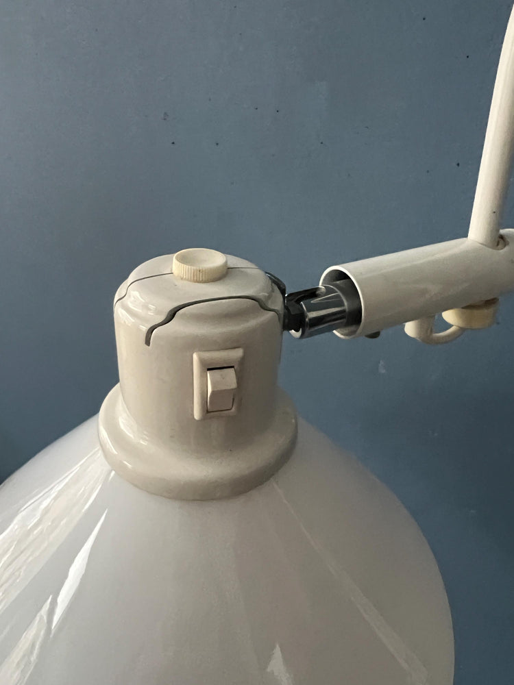 White Mid Century Anvia Arc Wall Lamp with Opaline Glass Shade