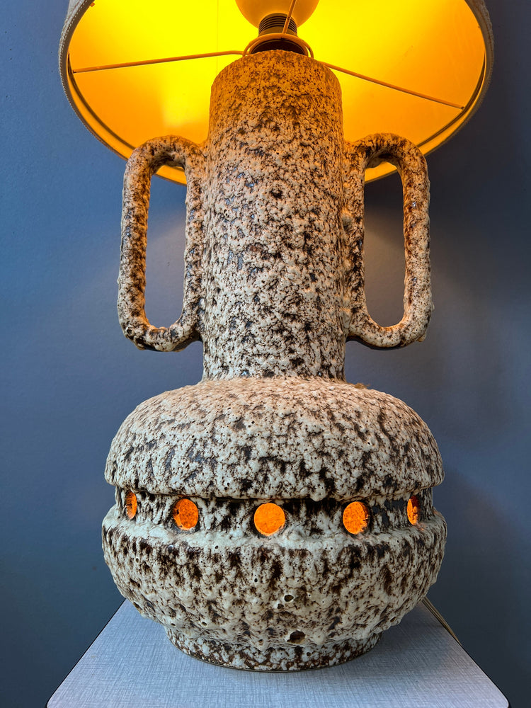 Beige West Germany Fat Lava Ceramic Floor Lamp with Large Beige Shade