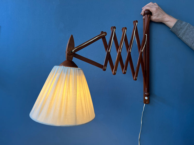 Mid Century Danish Teak Wood Scissor Wall Lamp