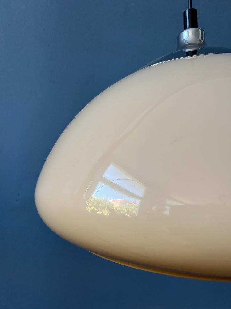 Acrylic Glass Beige Mushroom Pendant Lamp with Chrome Top Cap