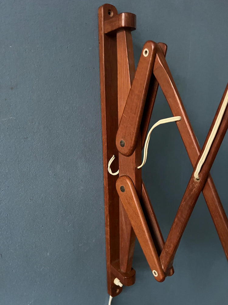 Mid Century Danish Teak Wood Scissor Wall Lamp