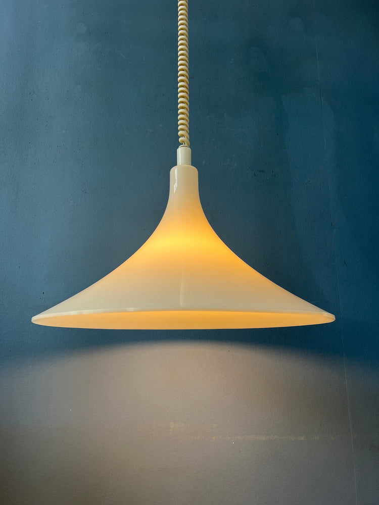 Mid Century White Space Age Witch Hat Pendant Lamp