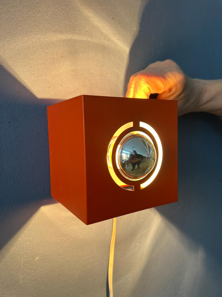 Vintage Orange Philips Space Age 'Cube' Mirror Wall Lamp
