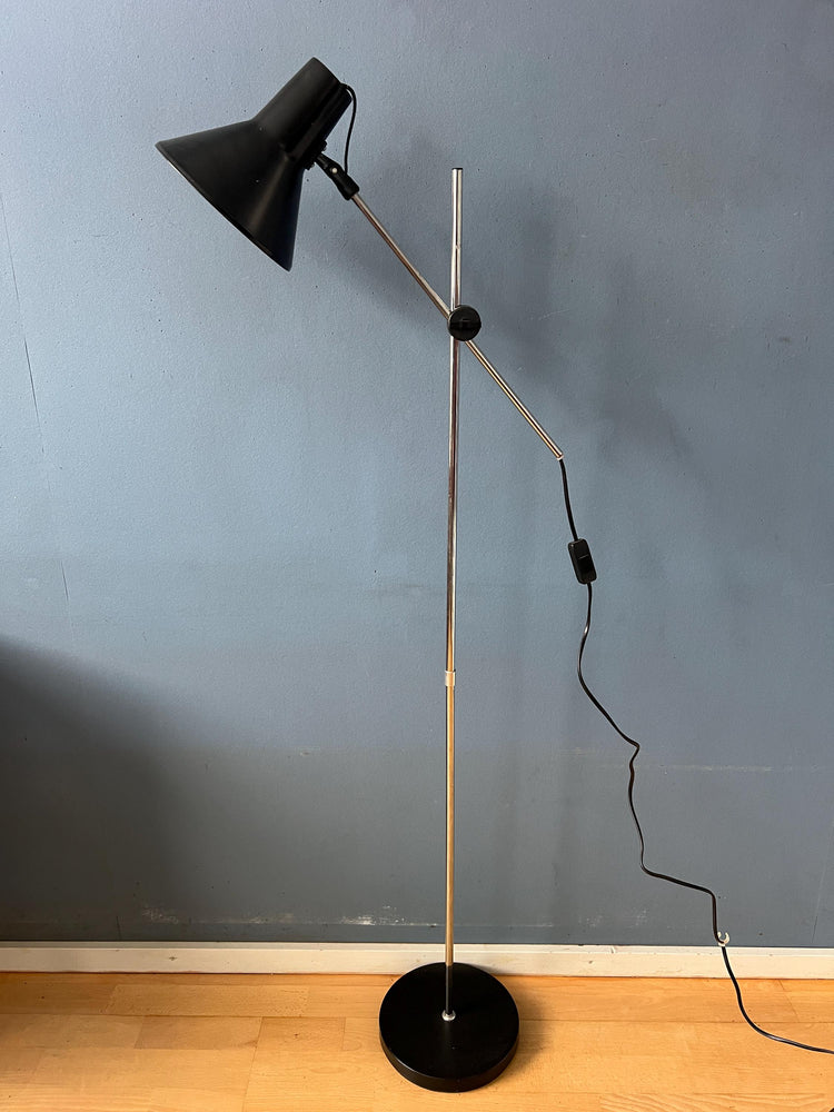 Vintage Adjustable Black Floor Lamp in Style of Hoogervorst