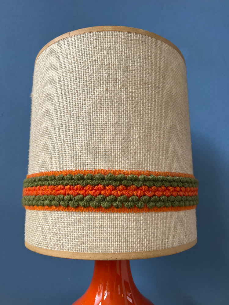 Orange Ceramic Table Lamp - Space Age Desk Light - Textile Shade - 70s Lighting