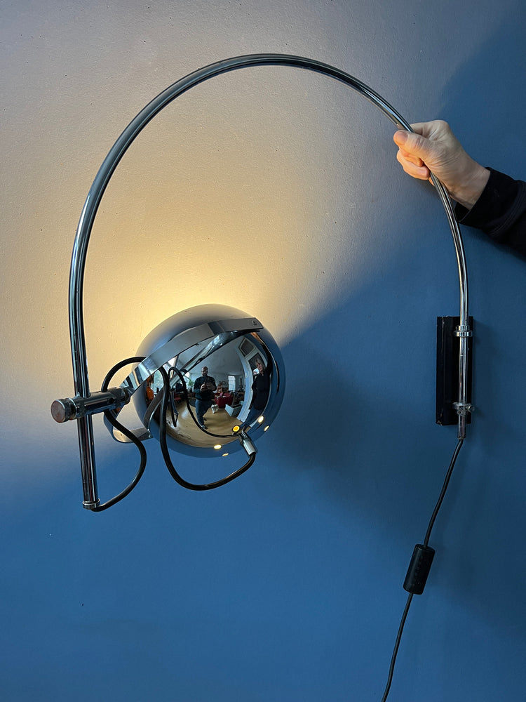 Mid Century Chrome Herda Eyeball Wall Light | Space Age Arc Lamp | 70s Light Fixture