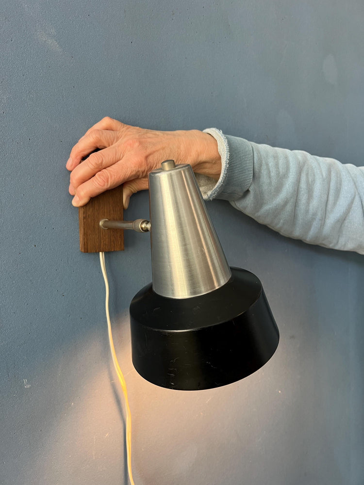 Black Anvia Teak Wood Mid Century Wall Sconce