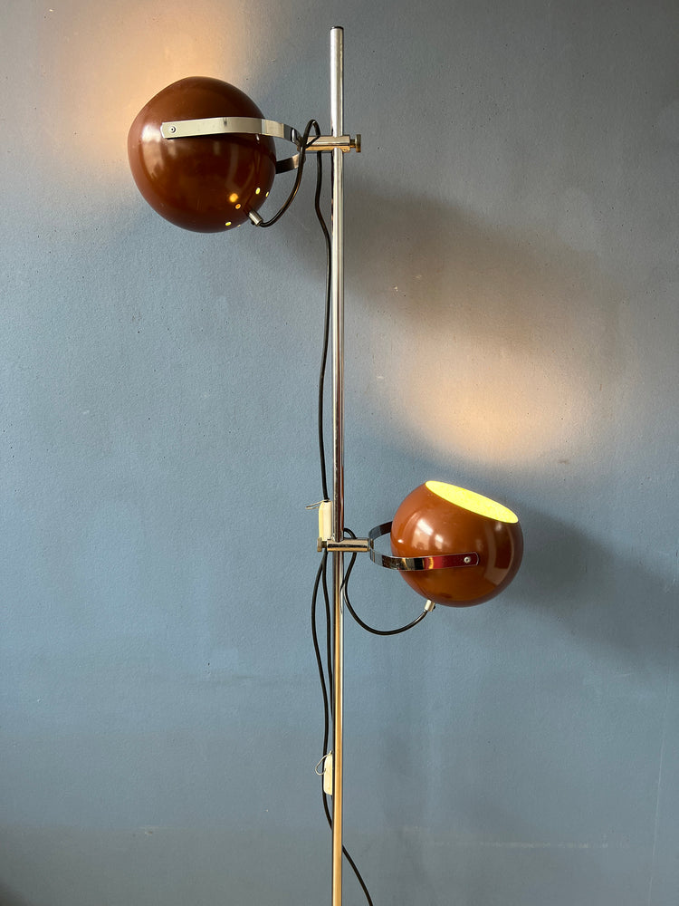 Brown Vintage Herda Eyeball Floor Lamp | Vintage Space Age Standing Light