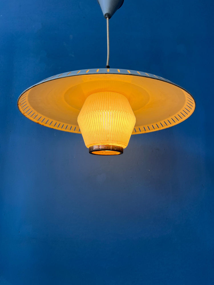Vintage Louis Kalff Enamel Opaline Glass Pendant Lamp