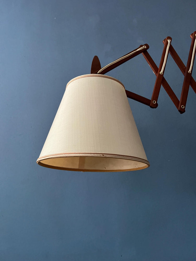 Mid Century Danish Teak Wood Scissor Wall Lamp