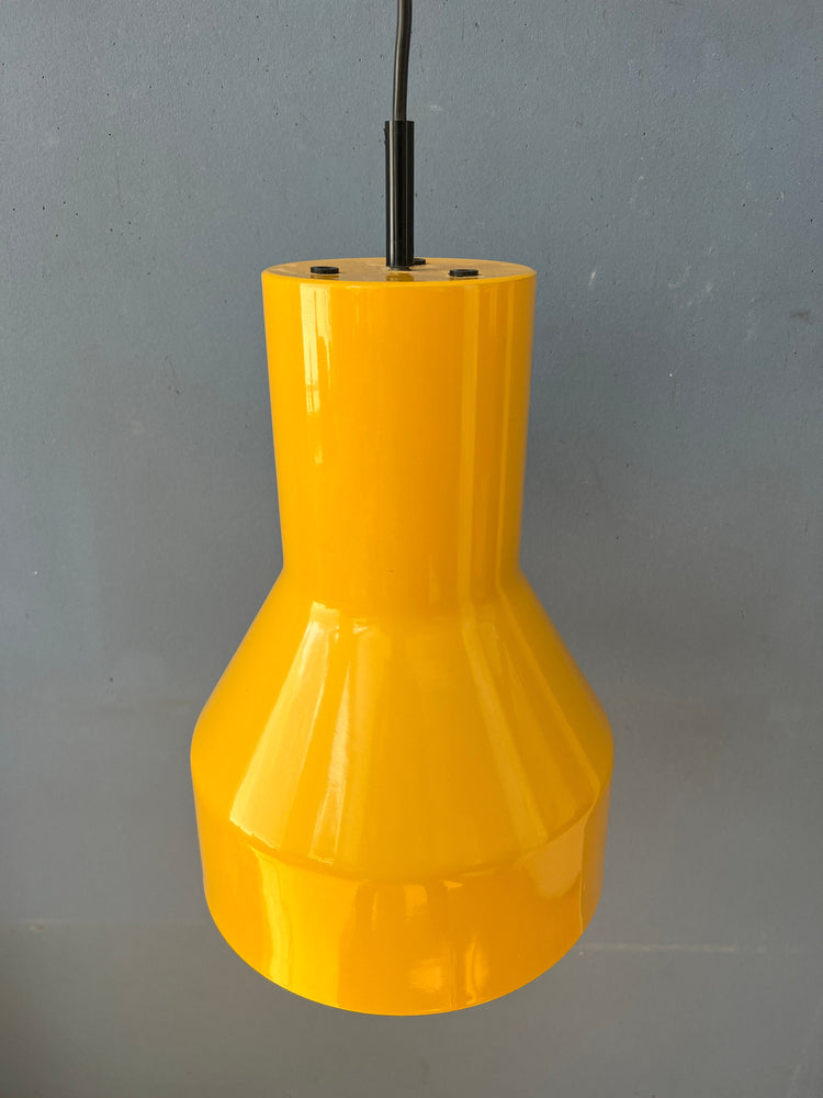 Yellow Metal Industrial Shaped Space Age Pendant Light