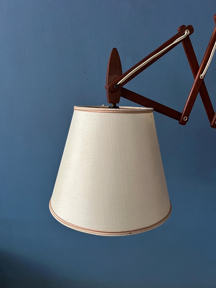 Mid Century Danish Teak Wood Scissor Wall Lamp