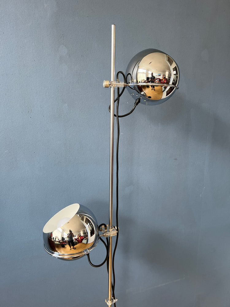 Chrome Eyeball Floor Lamp - GEPO Space Age Standing Light - Mid Century Lamp
