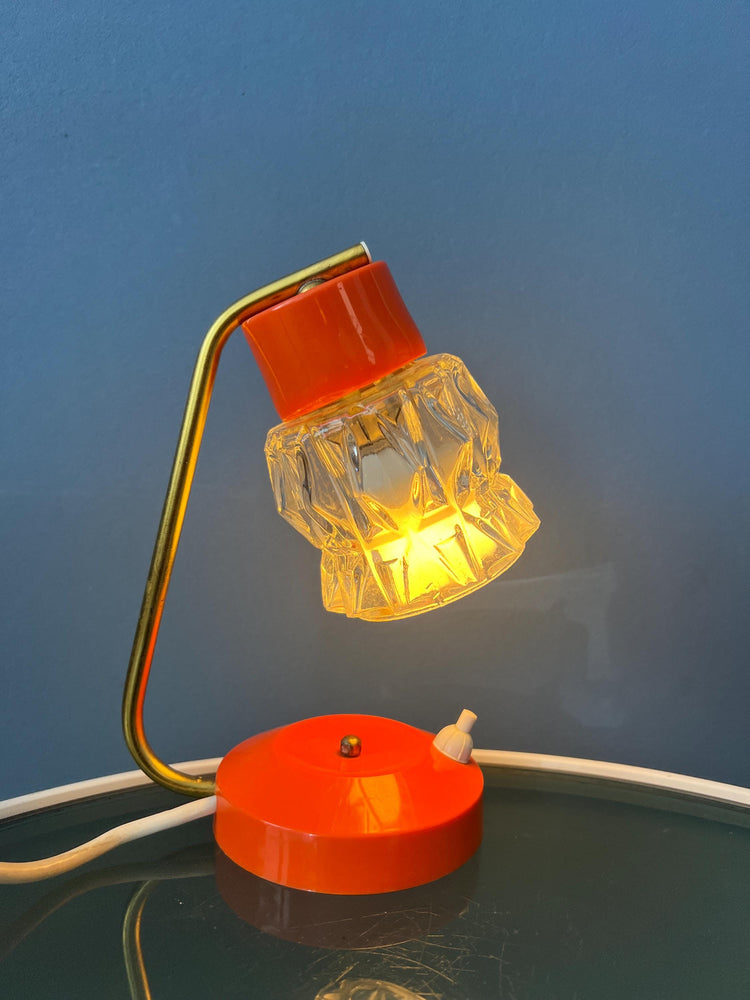 Small Orange Desk Lamp With Clear Crystal Glass Shade